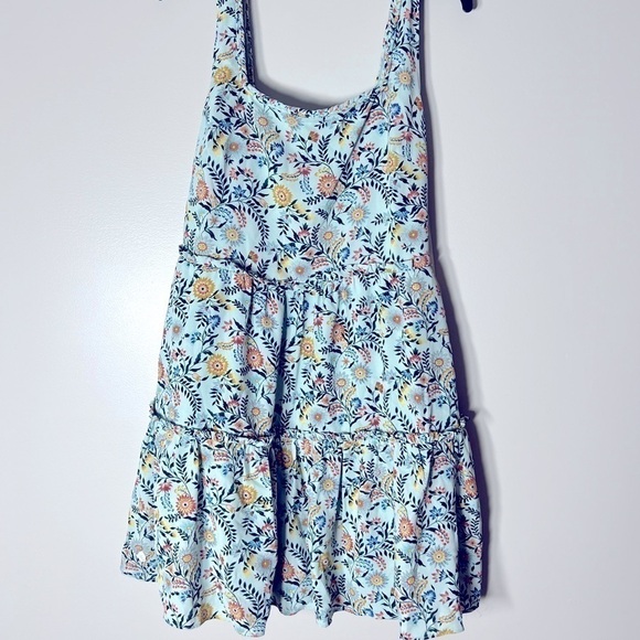 BCBGeneration Square Neck Mini Dress Women's 12 Geo Floral Ruffled Zip Closure - Picture 6 of 14